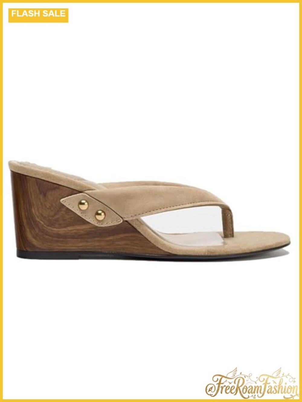 Womens Faux Wooden Wedge Clog Flip Flops Leather Comfort Foam LiteSole Sandals